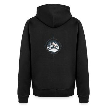 Minimalistischer Kompass mit Bergen - Unisex Premium Bio Zip Hoodie - Schwarz - Hinten - Nico (187cm)
