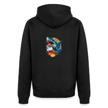 Bier-trinkender Haifisch - Unisex Premium Bio Zip Hoodie - Schwarz - Hinten - Nico (187cm)