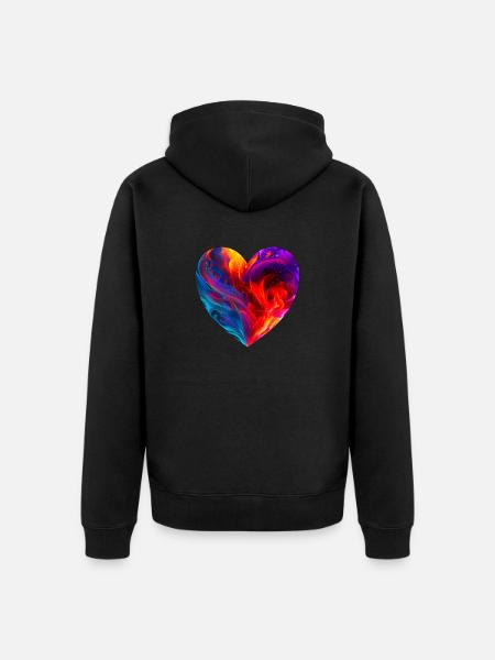 Buntes Herz mit Feuer - Unisex Premium Bio Zip Hoodie - Schwarz