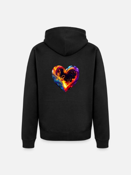 Buntes Herz mit Feuer - Unisex Premium Bio Zip Hoodie - Schwarz