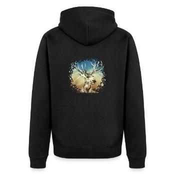 Hirsch - Unisex Premium Bio Zip Hoodie - Schwarz - Hinten - Nico (187cm)
