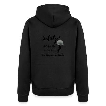 Hände vom Sack Soldat - Unisex Premium Bio Zip Hoodie - Schwarz - Hinten - Nico (187cm)
