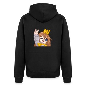 PillowG1rl Emote mit Hi und Peace-Zeichen - Unisex Premium Bio Zip Hoodie - Schwarz - Hinten - Nico (187cm)