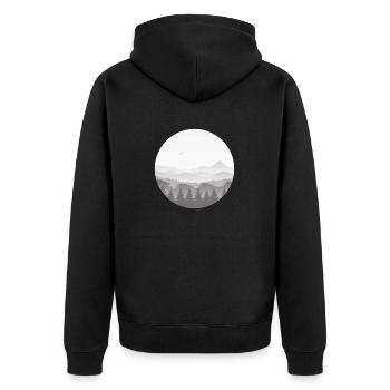 Berge im Nebel - Unisex Premium Bio Zip Hoodie - Schwarz - Hinten - Nico (187cm)