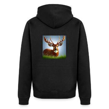 Deer in the Grass - Unisex Premium Organic Zip Hoodie - black - Back - Nico (187cm)