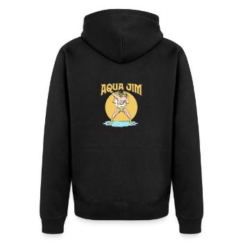 AQUA JIM - Unisex Premium Bio Zip Hoodie - Schwarz - Hinten - Nico (187cm)