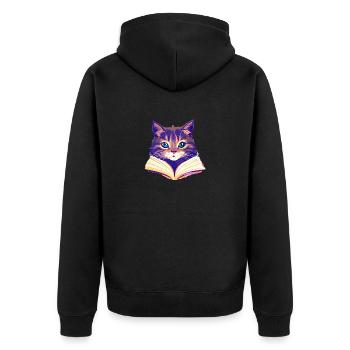 Cat Reading Domestic Cat Books Cat Book Kitten - Unisex Premium Organic Zip Hoodie - black - Back - Nico (187cm)