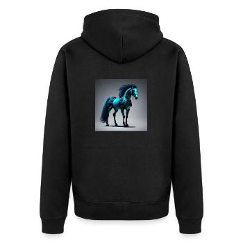 Blaues Cyborg-Pferd - Unisex Premium Bio Zip Hoodie - Schwarz - Hinten - Nico (187cm)