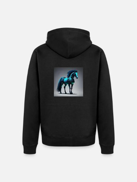 Blue Cyborg Horse - Unisex Premium Organic Zip Hoodie - black