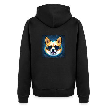 Cooler Corgi - Unisex Premium Bio Zip Hoodie - Schwarz - Hinten - Nico (187cm)