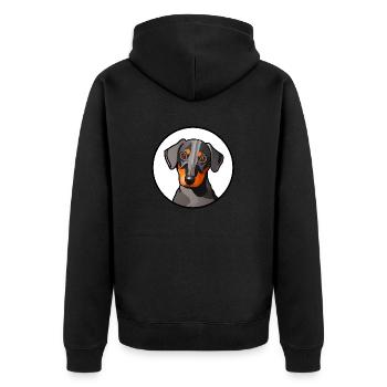 Dackel Design Grafik Motiv in weißem Kreis - Unisex Premium Bio Zip Hoodie - Schwarz - Hinten - Nico (187cm)