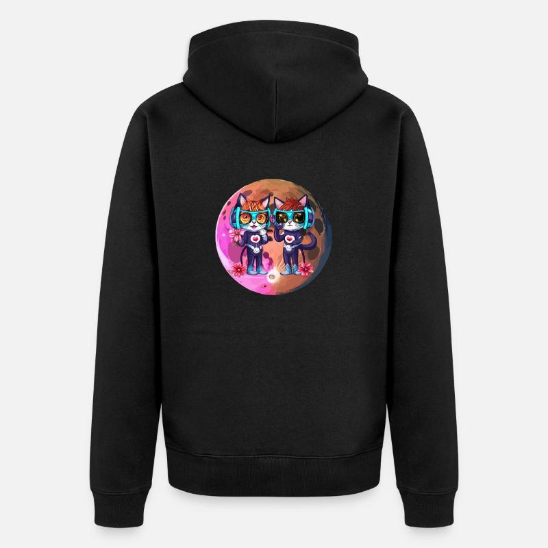 Coole Mond Katzen mit Kopfhörer - Unisex Premium Bio Zip Hoodie - Schwarz