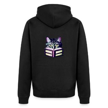 Domestic Cat Books Cat Reading Cat Book Kitten - Unisex Premium Organic Zip Hoodie - black - Back - Nico (187cm)