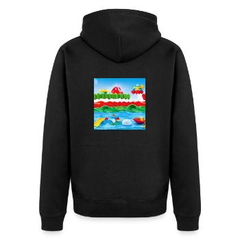Kinderspielzeug am Meer - Unisex Premium Bio Zip Hoodie - Schwarz - Hinten - Nico (187cm)