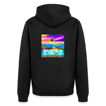 Sonniger Urlaub am Meer - Unisex Premium Bio Zip Hoodie - Schwarz - Hinten - Nico (187cm)