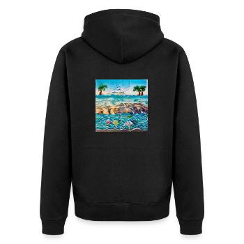 Sonniger Tag am Meer - Unisex Premium Bio Zip Hoodie - Schwarz - Hinten - Nico (187cm)