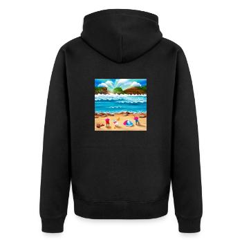 Kinder spielen am Meeresufer - Unisex Premium Bio Zip Hoodie - Schwarz - Hinten - Nico (187cm)