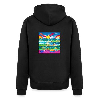 Kinder, die sich am Meer amüsieren - Unisex Premium Bio Zip Hoodie - Schwarz - Hinten - Nico (187cm)