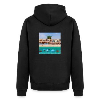 Urlaub am Meer verbringen - Unisex Premium Bio Zip Hoodie - Schwarz - Hinten - Nico (187cm)