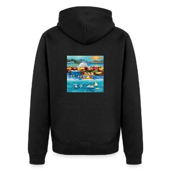 Urlaub am Meer - Unisex Premium Bio Zip Hoodie - Schwarz - Hinten - Nico (187cm)
