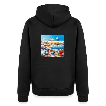 Sonniger Urlaub am Meer verbringen - Unisex Premium Bio Zip Hoodie - Schwarz - Hinten - Nico (187cm)