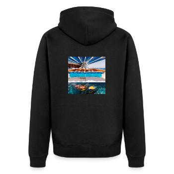Urlaub am Meer - Unisex Premium Bio Zip Hoodie - Schwarz - Hinten - Nico (187cm)