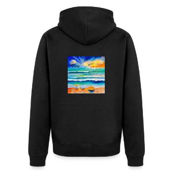 Sonnenuntergang am Meer - Unisex Premium Bio Zip Hoodie - Schwarz - Hinten - Nico (187cm)