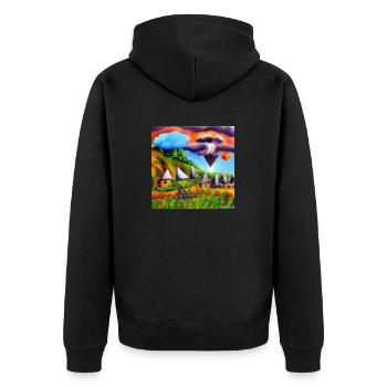 Kindheit mit dem Fahrrad im Sommer in den Bergen - Unisex Premium Bio Zip Hoodie - Schwarz - Hinten - Nico (187cm)