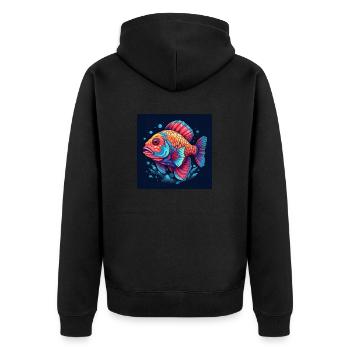 Wunderschöner Bunter Fisch schwimmt im Meer - Unisex Premium Bio Zip Hoodie - Schwarz - Hinten - Nico (187cm)
