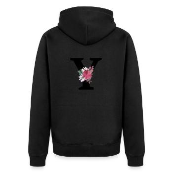 Lettre y floral - Veste à capuche bio Premium Unisexe - noir - Dos - Nico (187cm)