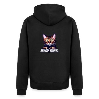 Cat Reading Domestic Cat Books Cat Book Kitten - Unisex Premium Organic Zip Hoodie - black - Back - Nico (187cm)