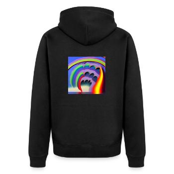 Regenbogen mit großer Sonne oben - Unisex Premium Bio Zip Hoodie - Schwarz - Hinten - Nico (187cm)