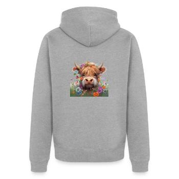Vache des Highlands - Veste à capuche bio Premium Unisexe - gris chiné - Dos - Nico (187cm)