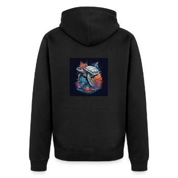Wunderschöne Schildkröte schwimmt im Korallenriff - Unisex Premium Bio Zip Hoodie - Schwarz - Hinten - Nico (187cm)