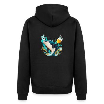 Orque avec bière et vagues - Veste à capuche bio Premium Unisexe - noir - Dos - Nico (187cm)