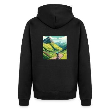 Un cycliste sur route escalade la montagne en France Alpes - Veste à capuche bio Premium Unisexe - noir - Dos - Nico (187cm)