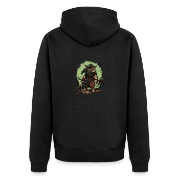Schlankes Skaven-Logo mit grünen Akzenten - Unisex Premium Bio Zip Hoodie - Schwarz - Hinten - Nico (187cm)