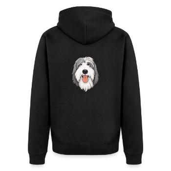 Bearded Collie Kopf Comic Cartoon Hund - Unisex Premium Bio Zip Hoodie - Schwarz - Hinten - Nico (187cm)