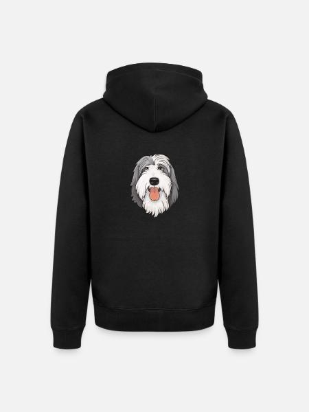 Parrakas collie pää sarjakuva koira - Premium unisex luomu-huppari vetoketjulla - musta