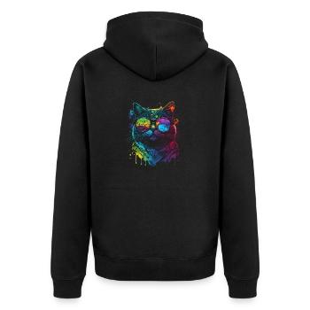 Watercolor Cat Coole Katze - Unisex Premium Bio Zip Hoodie - Schwarz - Hinten - Nico (187cm)