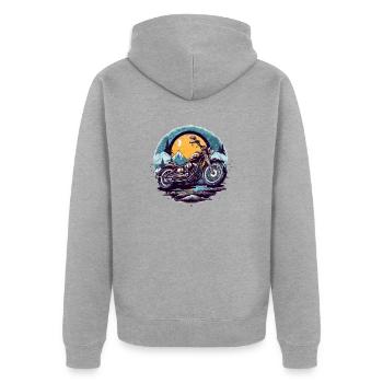 Motorrad-Chopper - Unisex Premium Bio Zip Hoodie - Grau meliert - Hinten - Nico (187cm)