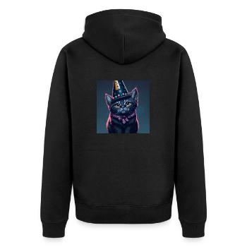 Chat avec chapeau d’anniversaire - Veste à capuche bio Premium Unisexe - noir - Dos - Nico (187cm)