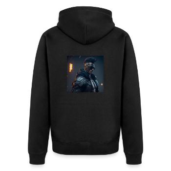 Future Cyberpunkt Warrior - Unisex Premium Bio Zip Hoodie - Schwarz - Hinten - Nico (187cm)