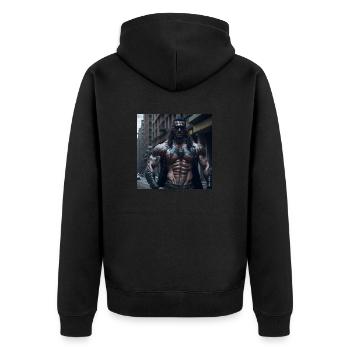 Future Cyberpunkt Warrior - Unisex Premium Bio Zip Hoodie - Schwarz - Hinten - Nico (187cm)