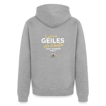 Mehr Geiles als Scheiße - Ostseeweg - Unisex Premium Bio Zip Hoodie - Grau meliert - Hinten - Nico (187cm)