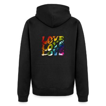 Rainbow Love Love Love - Unisex Premium Organic Zip Hoodie - black - Back - Nico (187cm)
