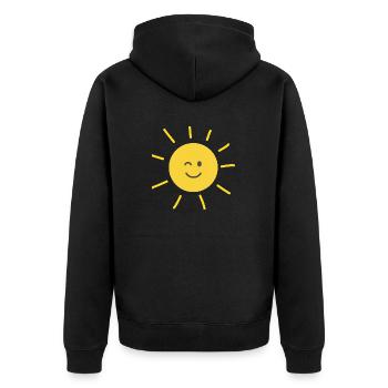 Lachende Sonne - Unisex Premium Bio Zip Hoodie - Schwarz - Hinten - Nico (187cm)