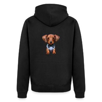 Dachshund mit Anzug Hund Hunde Dackelwelpe - Unisex Premium Bio Zip Hoodie - Schwarz - Hinten - Nico (187cm)