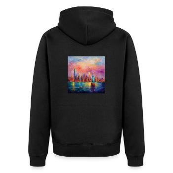 Monet-inspiriert: New York City - Unisex Premium Bio Zip Hoodie - Schwarz - Hinten - Nico (187cm)