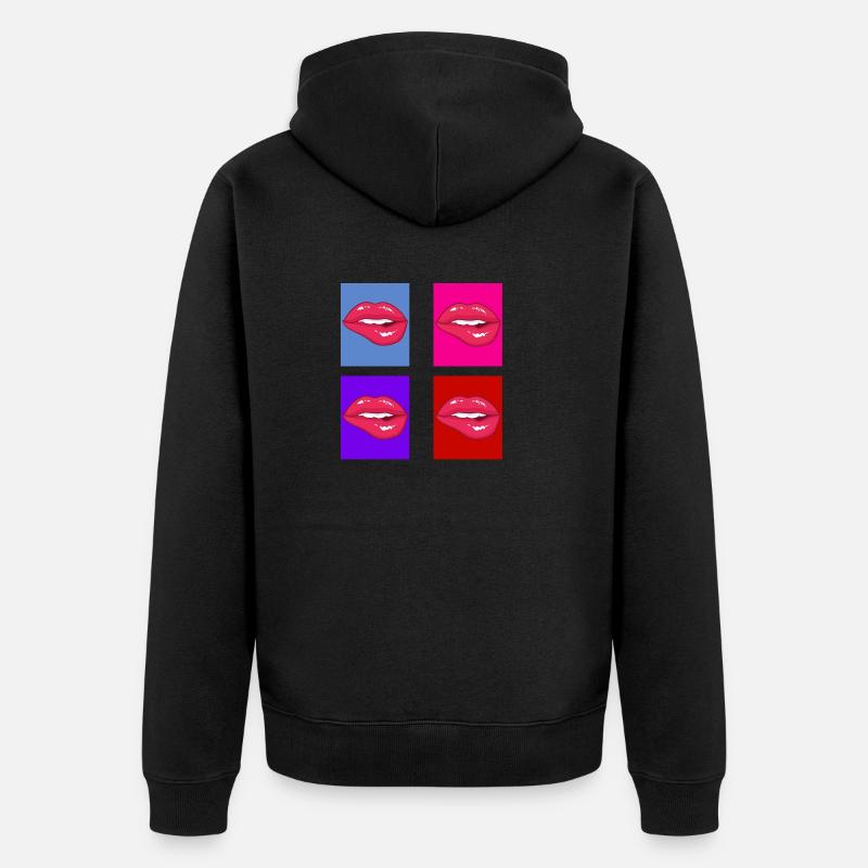 Retro-Lippen - Unisex Premium Bio Zip Hoodie - Schwarz